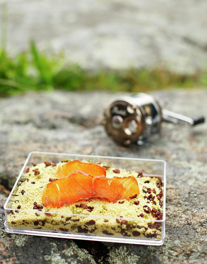 Couscous With Dried Cranberries And Smoked Salmon For Camping Photograph by Hannah Kompanik