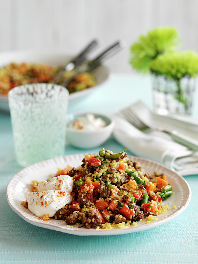 Couscous With Ground Beef And Vegetables Photograph by Gareth Morgans