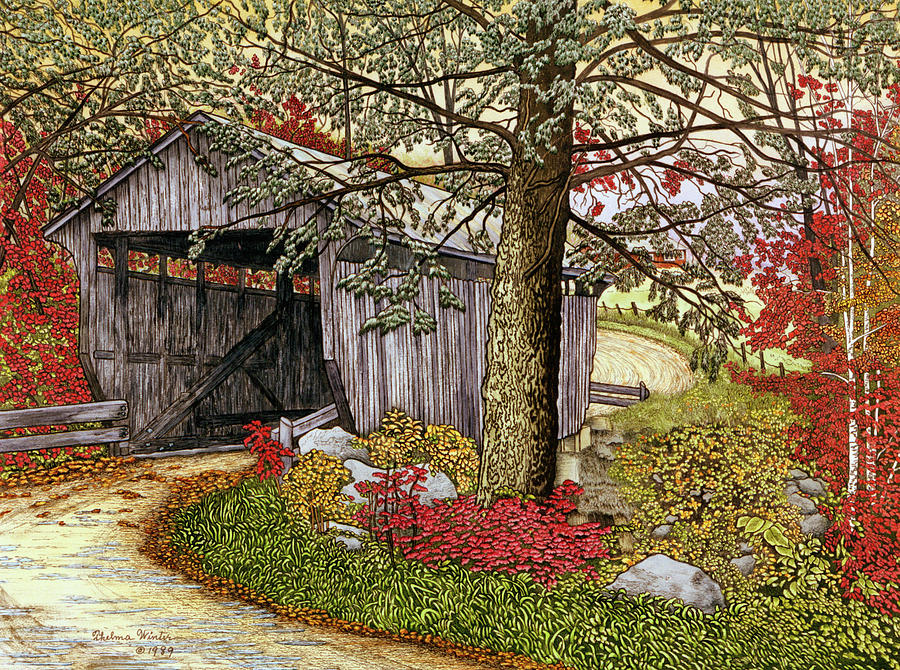 Covered Bridge At Waterville Painting by Thelma Winter