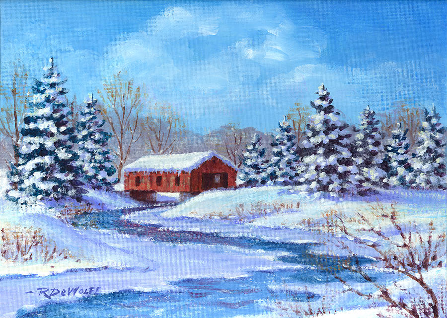 Covered Bridge Sketch Painting by Richard De Wolfe