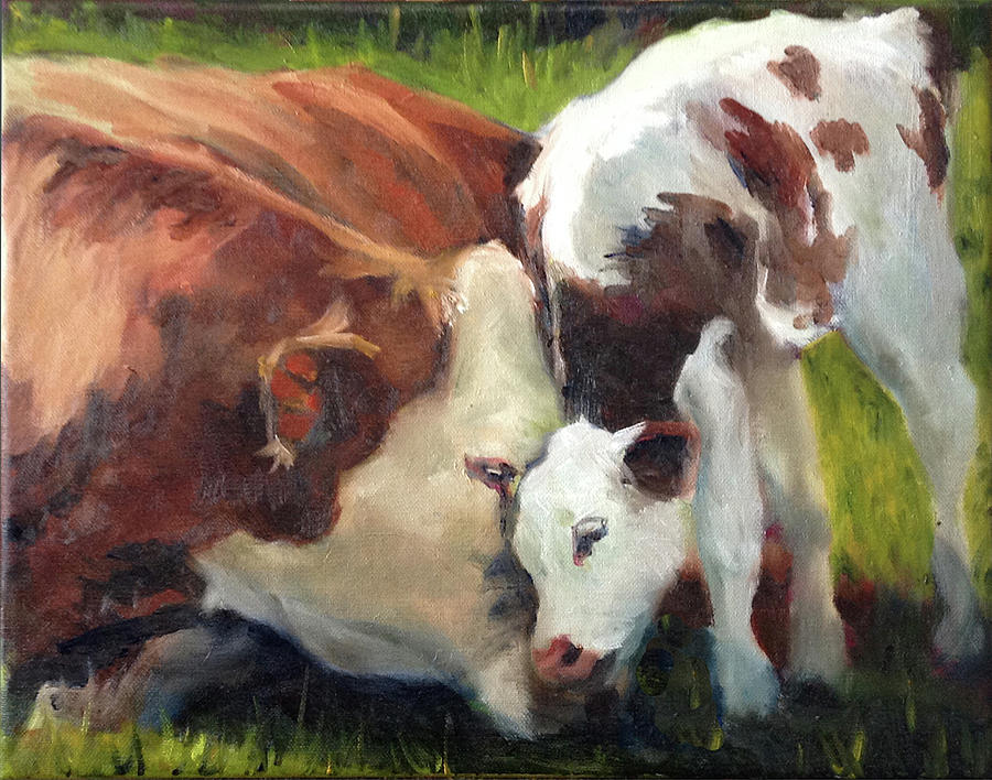 Cow and Calf Painting by Mary Marin - Fine Art America