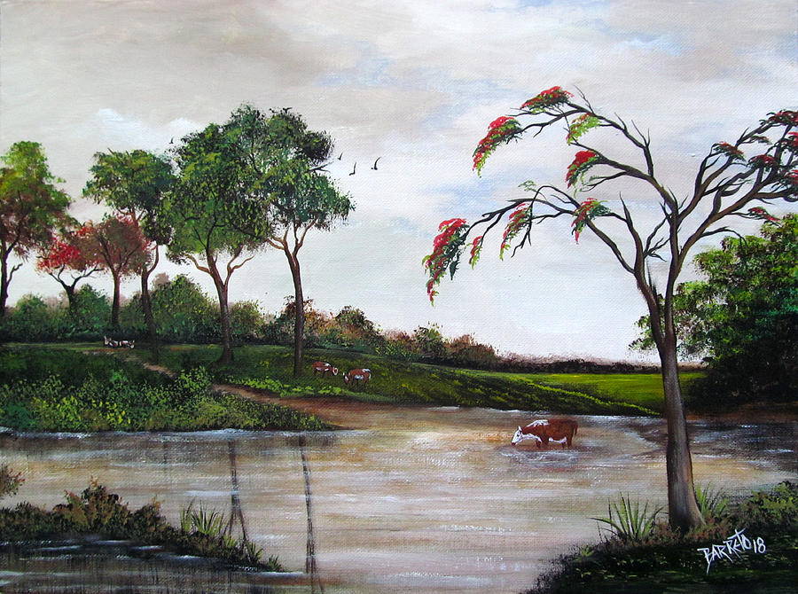 Cow Haven Painting by Gloria E Barreto-Rodriguez