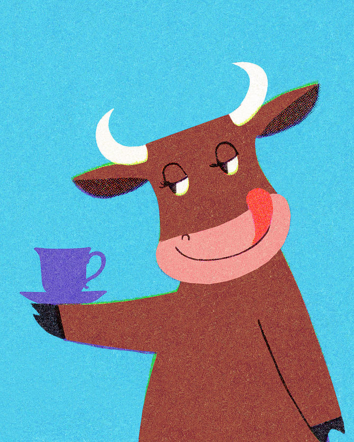 Coffee Drawing - Cow Holding a Coffee Cup by CSA Images