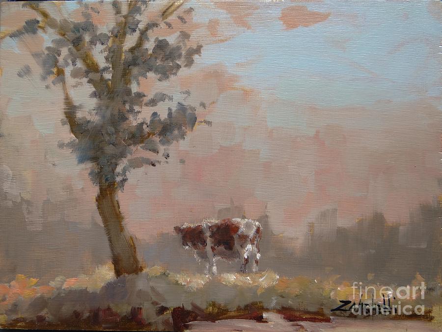 Cows Grazing Painting - Cow Study three by Laura Lee Zanghetti