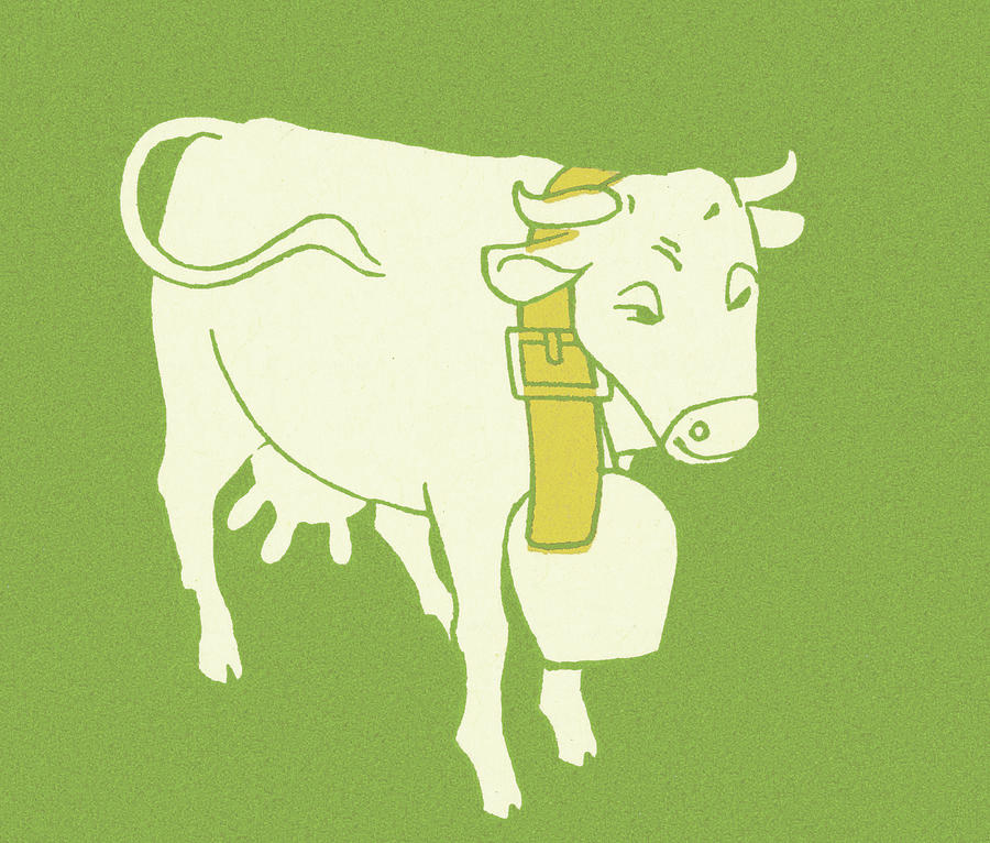 Vintage Drawing - Cow Wearing Bell by CSA Images