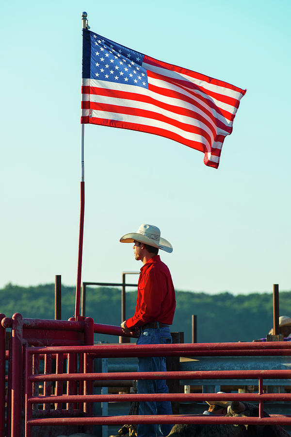 Cowboy and American Flag Photograph by Dennis Dame