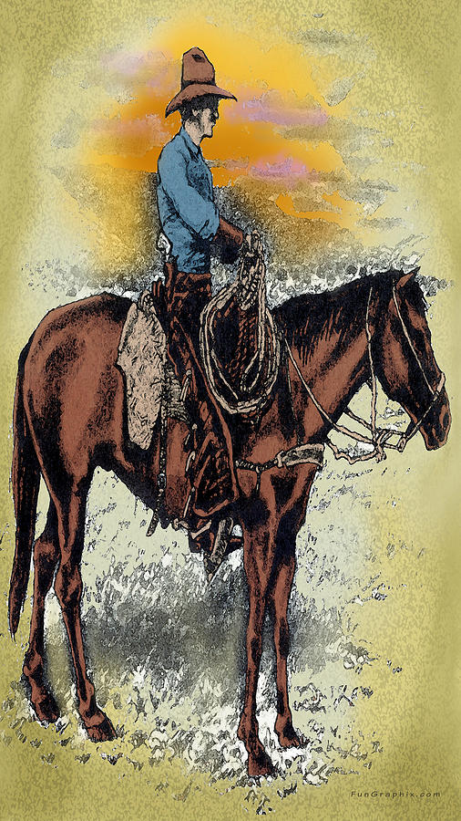 Cowboy at Sunset Digital Art by Kevin Middleton