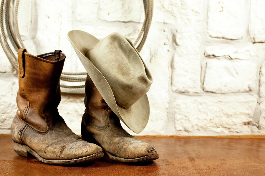 Cowboy Boots And Hat. Austin Sandstone Photograph by Fstop123
