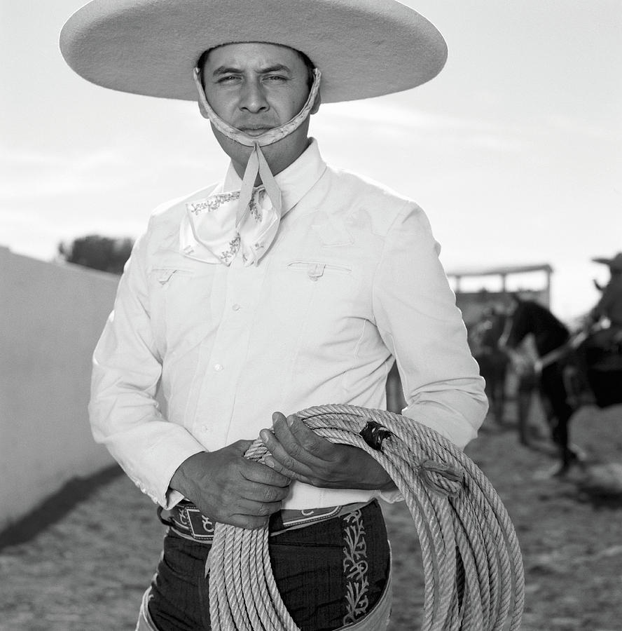 Cowboy Charro Holding Lariat, Portrait Photograph by Ann Summa