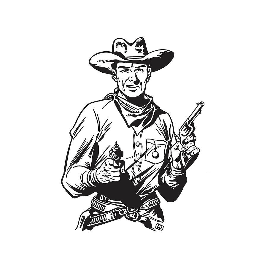 Cowboy Holding Revolvers Drawing by CSA Images - Fine Art America