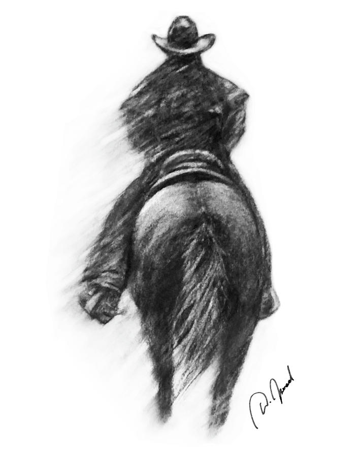 Black And White Drawing - Cowboy in a snowstorm by Walter Israel