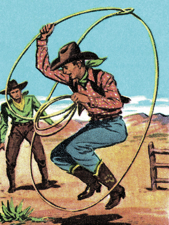 Vintage Drawing - Cowboy Jumping a Lasso by CSA Images