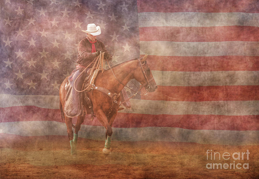 Cowboy Rider American Flag Digital Art by Randy Steele