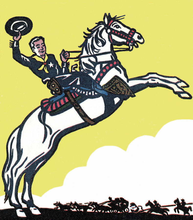 Vintage Drawing - Cowboy Riding a Horse by CSA Images