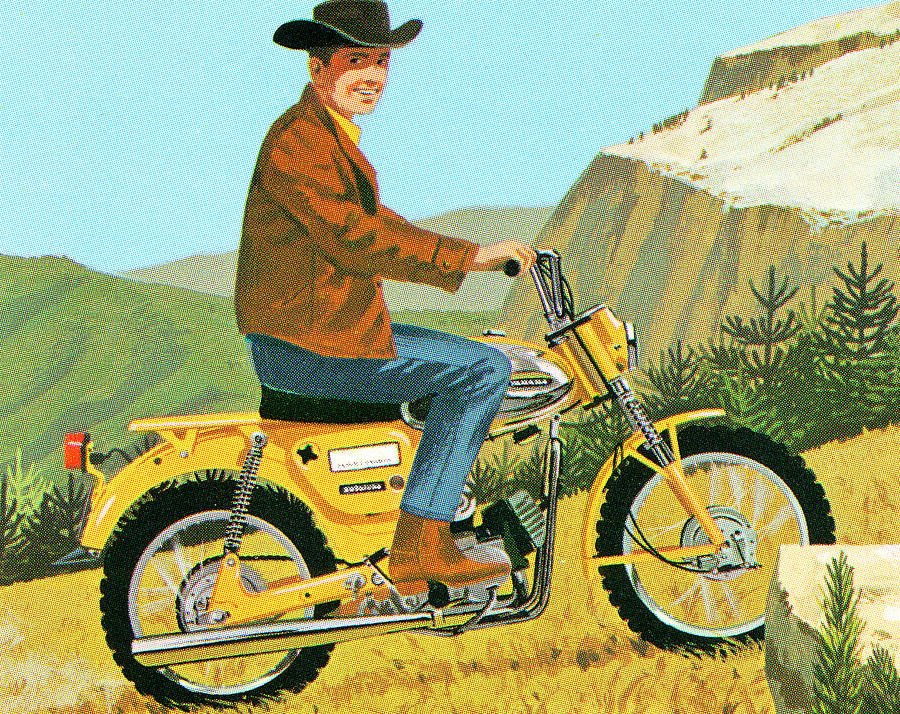 Nature Drawing - Cowboy Riding a Motorcycle in the Country by CSA Images
