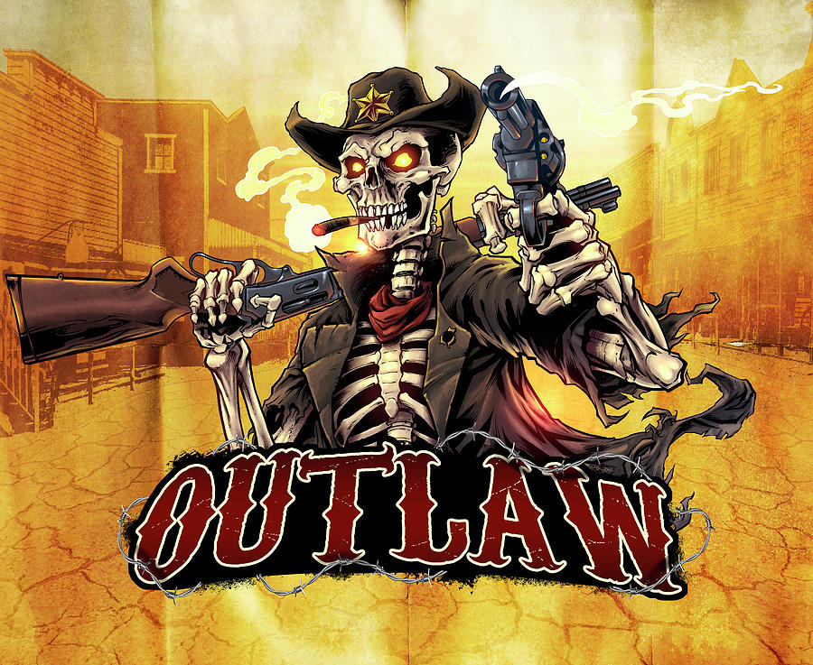 Typography Digital Art - Cowboy Skeleton Outlaw Mascot by Flyland Designs