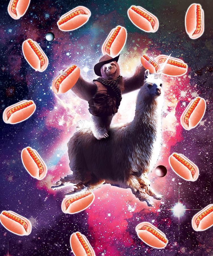 Cowboy Space Sloth On Llama Unicorn - Hot-Dog Digital Art by Random Galaxy