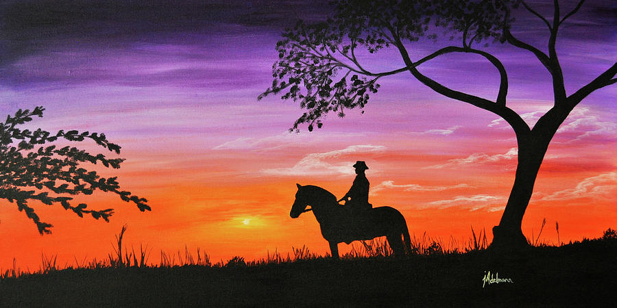 Cowboy Sunset Painting by Jessie Adelmann