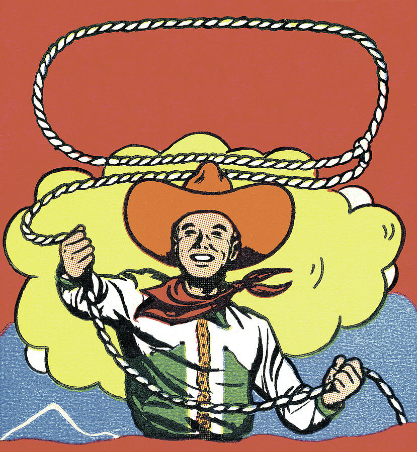 Vintage Drawing - Cowboy Throwing a Lasso by CSA Images