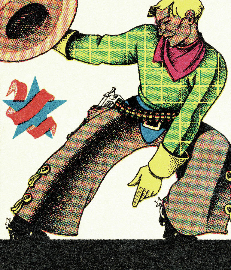 Vintage Drawing - Cowboy Wearing Chaps by CSA Images