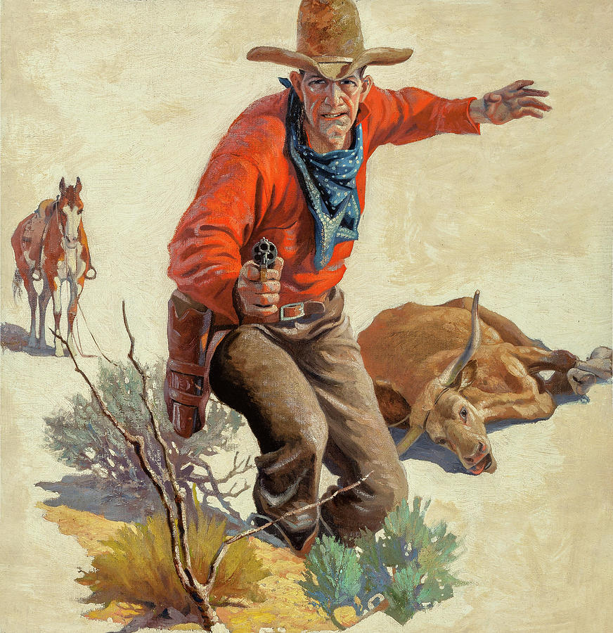 Cowboy with Dead Steer and Gun Painting by George Wert - Fine Art America