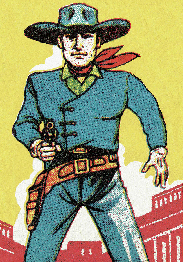 Vintage Drawing - Cowboy with Pistol by CSA Images