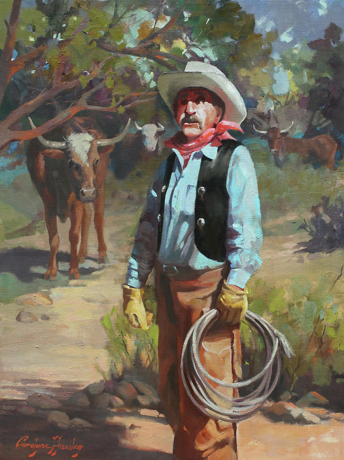Cowboy With Rope Painting by Carolyne Hawley