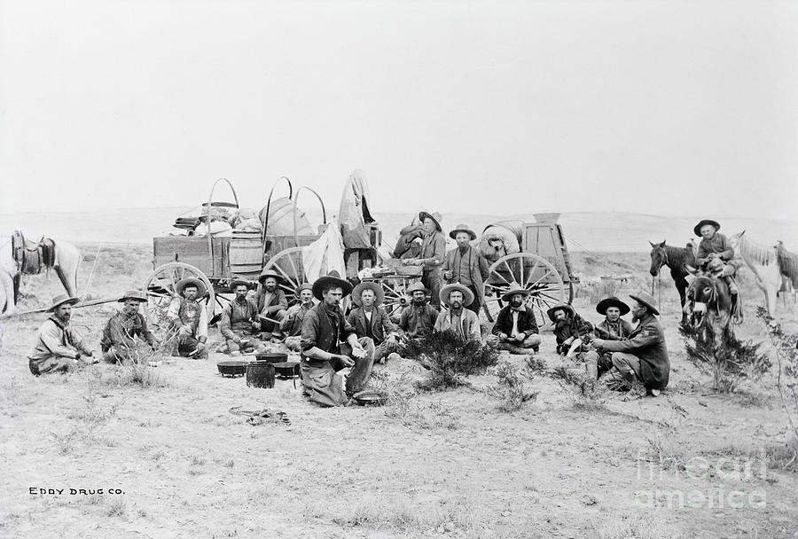 Cowboys Around The Chuck Wagon By Bettmann