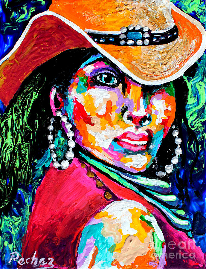 Cowgirl bling tile two Painting by Pechez Sepehri