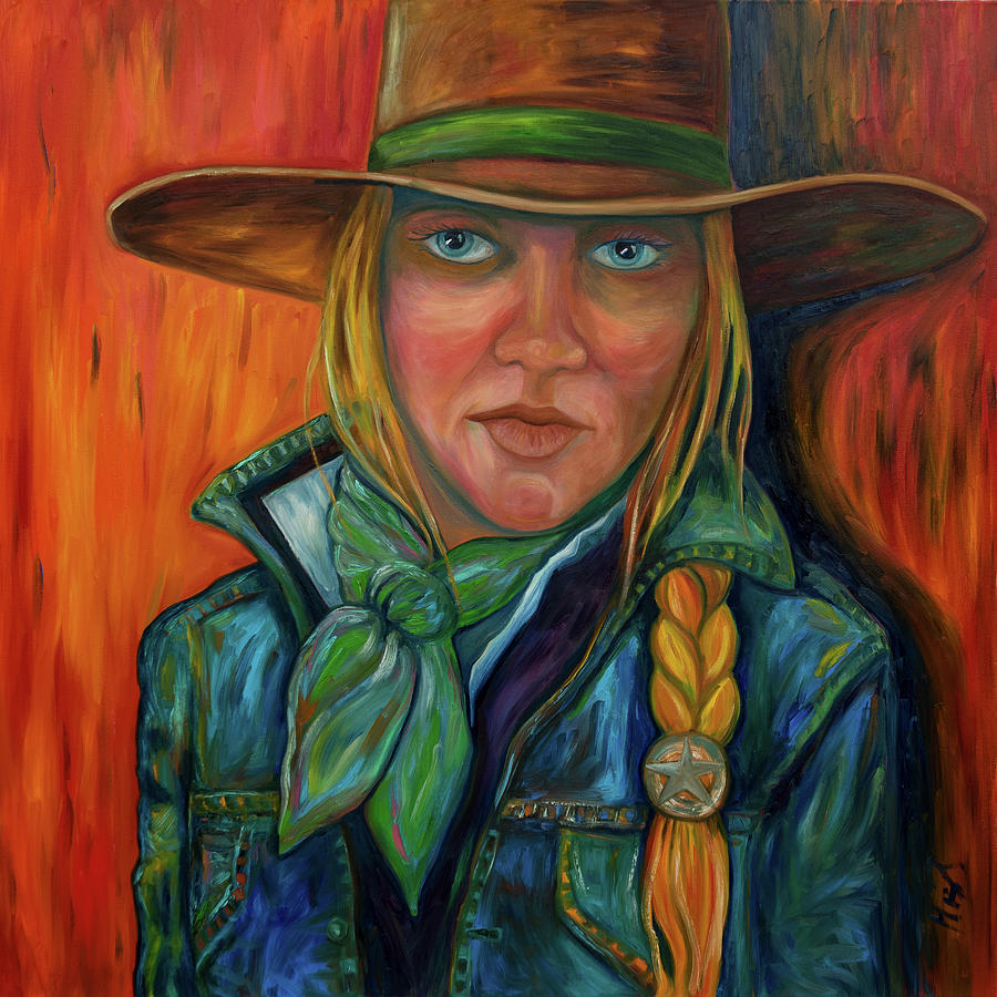 Dallas Painting - Cowgirl in denim by Cindy Higby