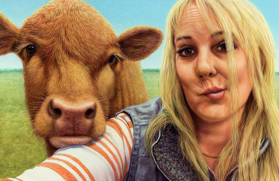 Cow Painting - Cowlove Selfie by James W Johnson