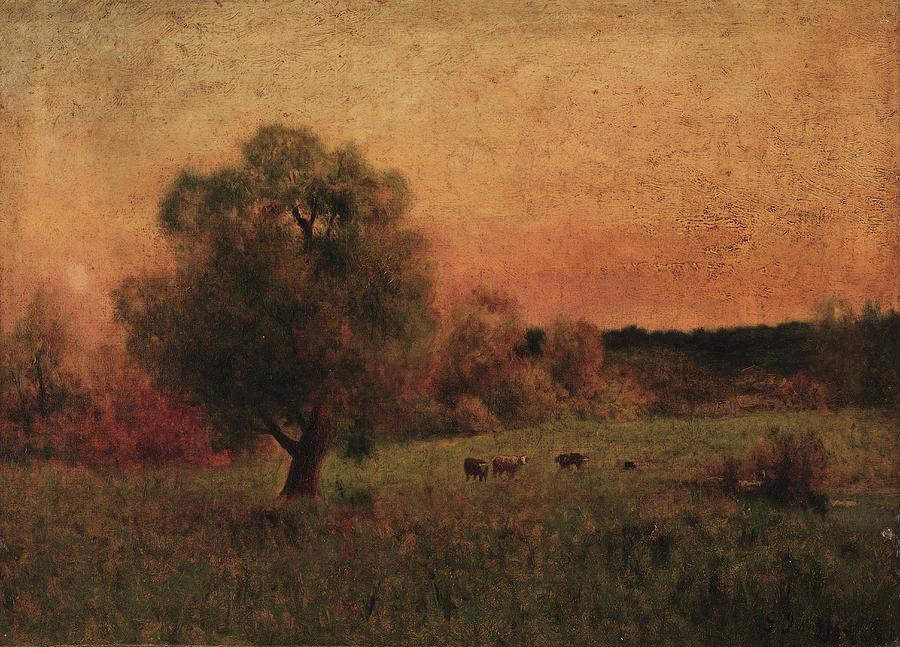Cow Painting - Cows In A Field by George Inness