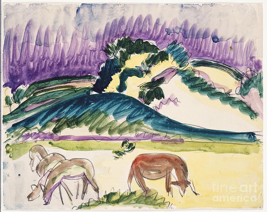Cows In The Pasture By The Dunes, 1913 Painting by Ernst Ludwig Kirchner