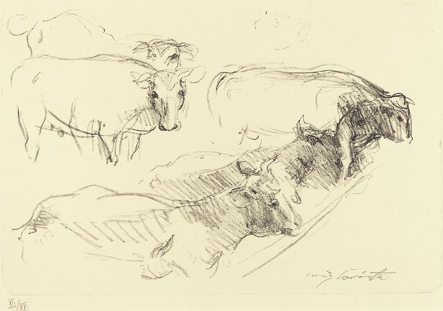 Cow Drawing - Cows by Lovis Corinth