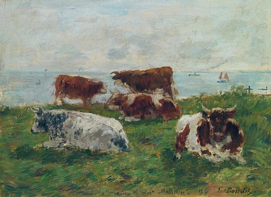 Eugene Boudin Painting - Cows near the Sea, 1896 by Eugene Boudin