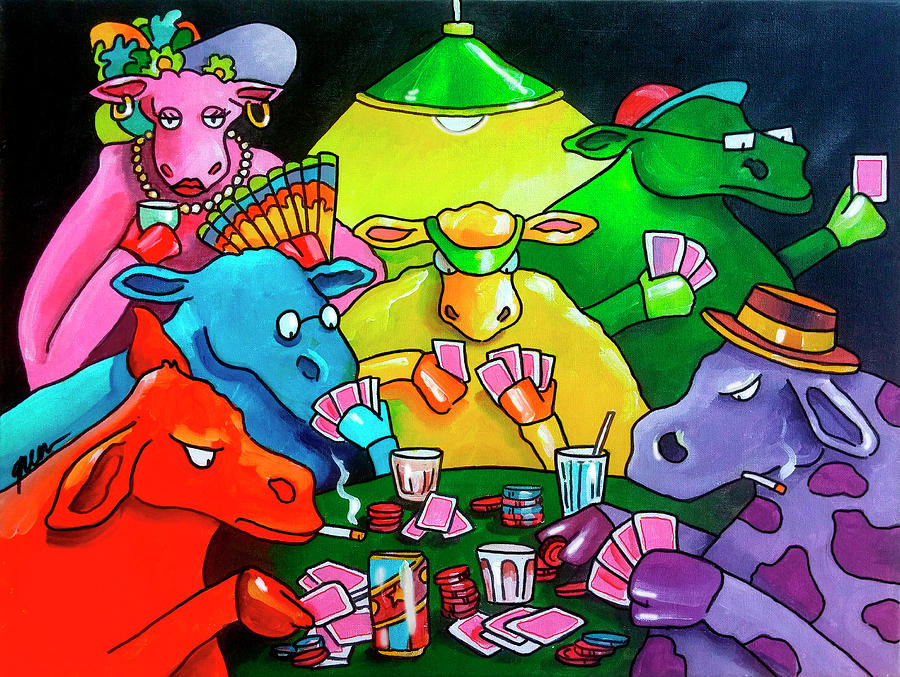 Casino Digital Art - Cows Poker by Howie Green