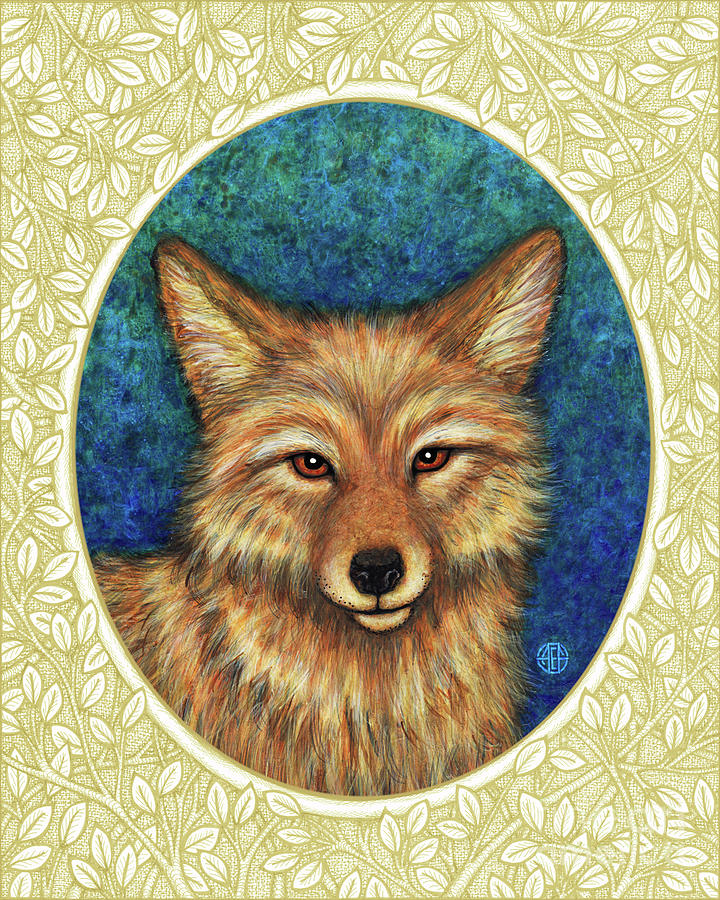Coyote Portrait - Cream Border Painting by Amy E Fraser