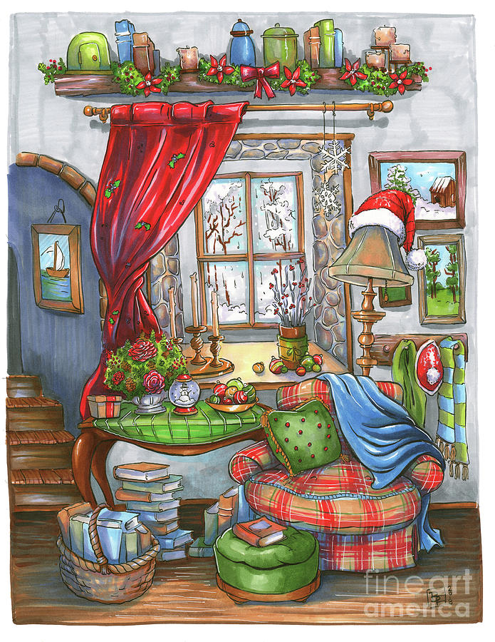 Cozy Christmas Drawing by Billi French