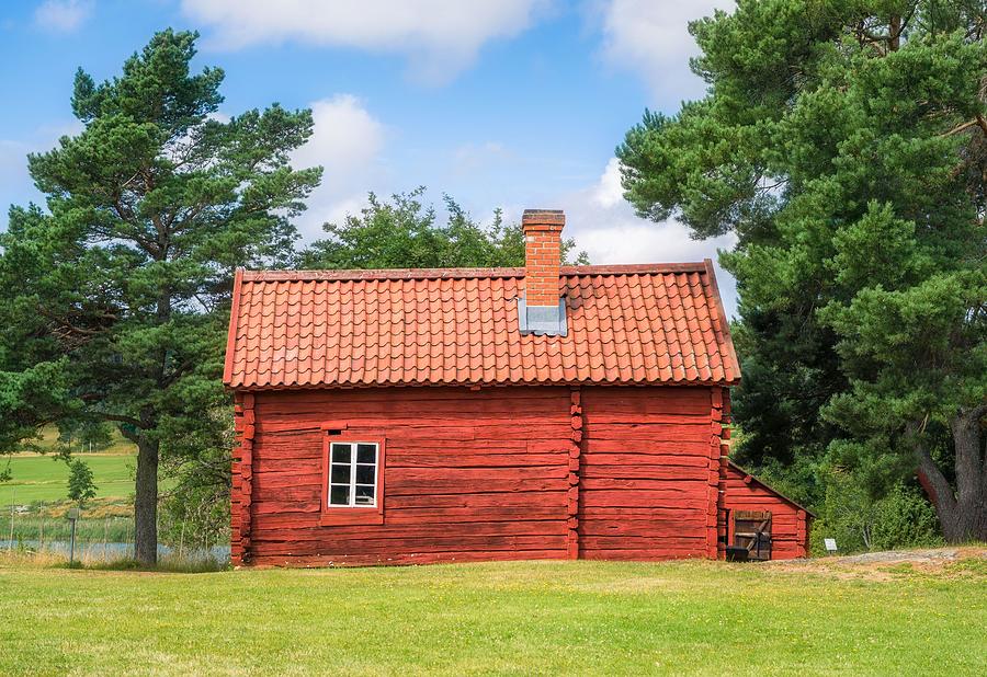 Summer Photograph - Cozy Red Timber Cottage With Bright by Jani Riekkinen