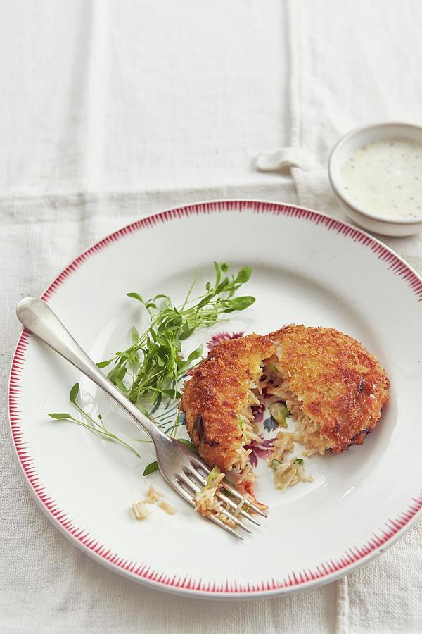 Crab Cakes With A Sweet Mustard Sauce Photograph by Jonathan Gregson