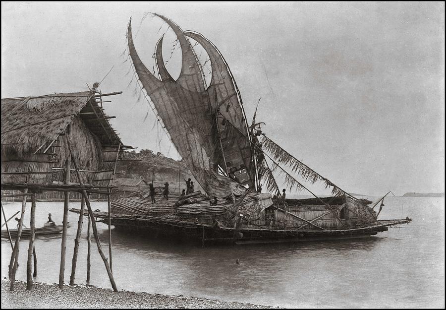 Crab Claw Sails Glass negative  Polynesia  Unidentified photographer  Painting by Celestial Images