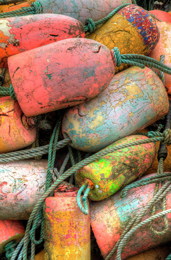Crab Pot Floats In Orange Stored Photograph by Darrell Gulin