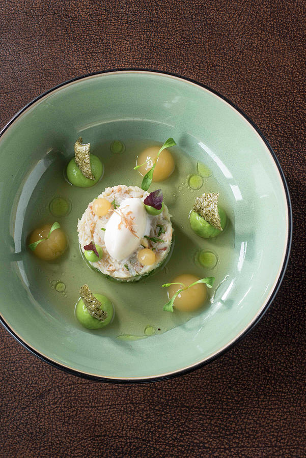 Crab With Avocado, Pink Grapefruit And Crustacean Dashi From The zwei Sinn Restaurant And Bistro In Nuremberg, Bavaria, Germany Photograph by Jalag / Michael Schinharl