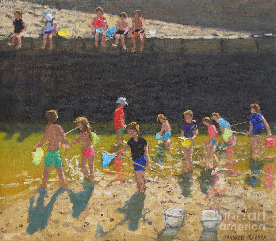 Crabbing in the Harbour, Bude, Cornwall Painting by Andrew Macara