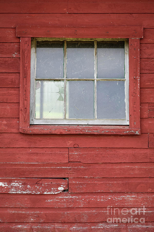 Cracked Window Red Barn Photograph by Edward Fielding