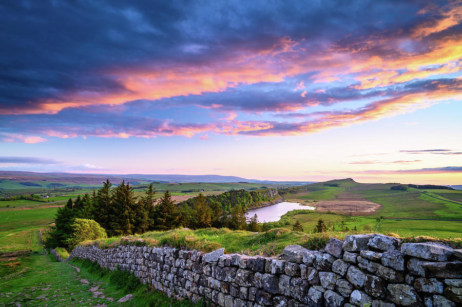 Crag Lough and Hadrian's Wall at Sunset Photograph by David Head