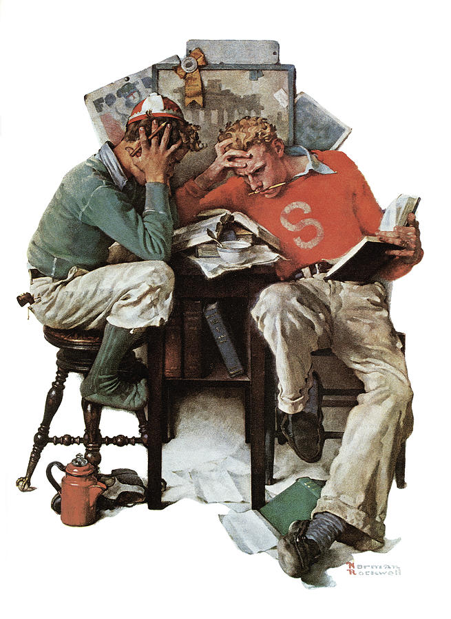 Norman Rockwell Painting - cramming by Norman Rockwell