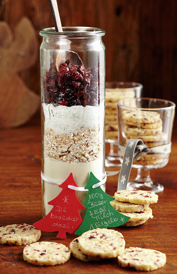 Cranberry Cookies And Baking Mix In A Glass christmas Gifting Photograph by Teubner Foodfoto