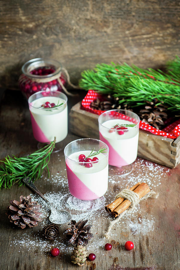 Cranberry Panna Cotta For Christmas Photograph by Irina Meliukh