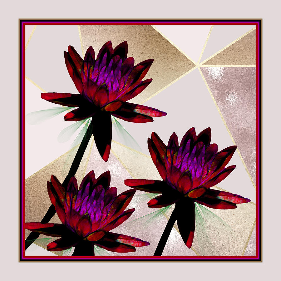 Cranberry Water Lilies Mixed Media